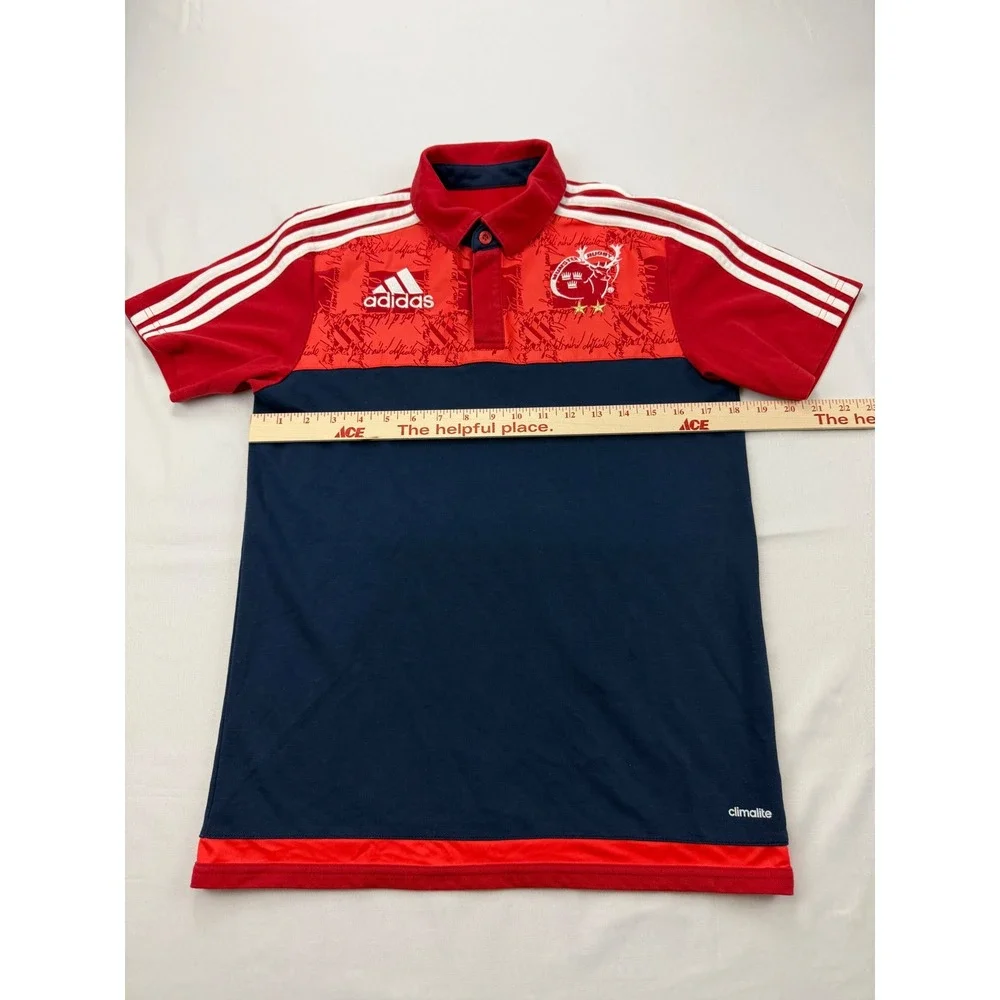 Adidas Munster Rugby Polo Mens Medium Blue‎ Red Climalite AO3892 Short Sleeve